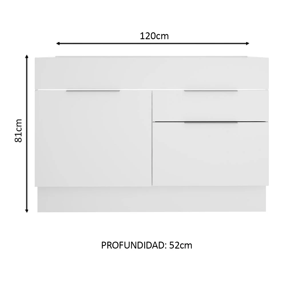 Bajo Mesada para Bacha 120 cm 1 Puerta e 2 Cajones (Sin Mesada y Bacha) Blanco Stella Madesa - Image 2