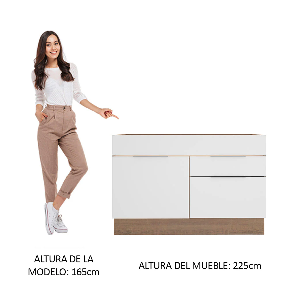 Bajo Mesada para Bacha 120 cm 1 Puerta e 2 Cajones (Sin Mesada y Bacha) Marrón/Blanco Stella Madesa - Image 3