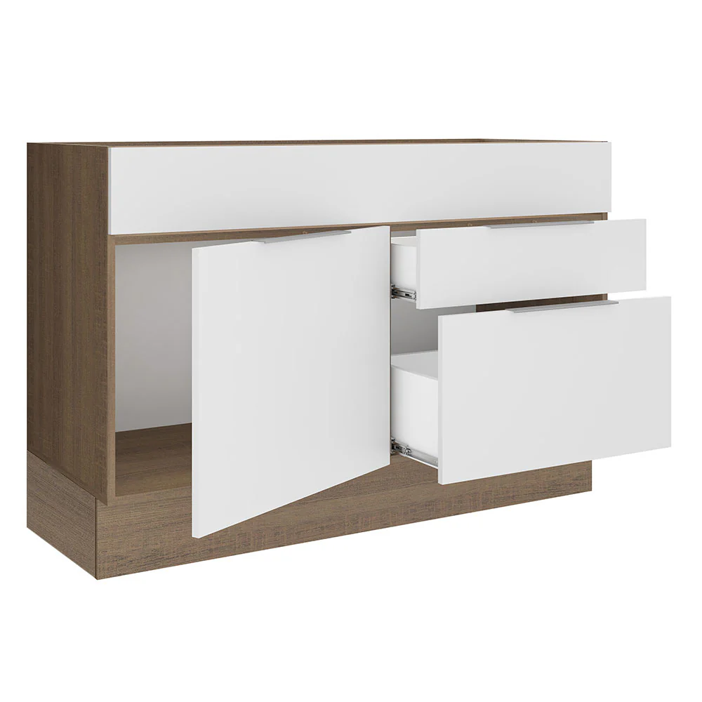 Bajo Mesada para Bacha 120 cm 1 Puerta e 2 Cajones (Sin Mesada y Bacha) Marrón/Blanco Stella Madesa - Image 7