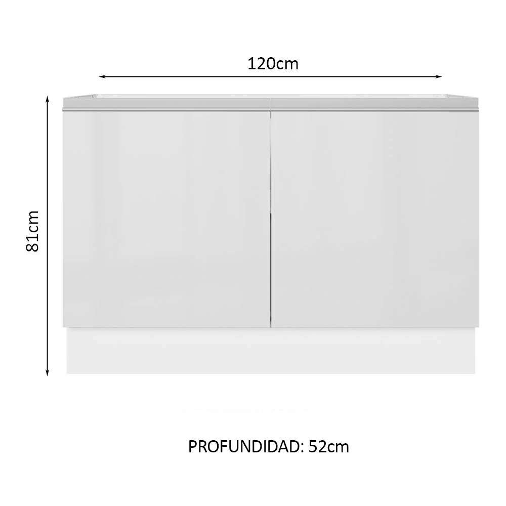 Bajo Mesada para Bacha 100% MDF 120 cm 2 Puertas (Sin Mesada y Bacha) Blanco Brillante Acordes Madesa - Image 2