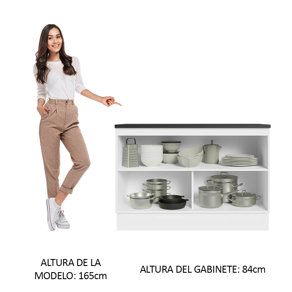 Bajo Mesada Cocina 100% MDF 120 cm 2 Puertas (Con Mesada) Blanco/Negro Acordes Madesa - Image 3