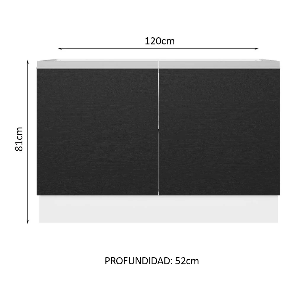 Bajo Mesada para Bacha 100% MDF 120 cm 2 Puertas (Sin Mesada y Bacha) Blanco/Negro Acordes Madesa - Image 2