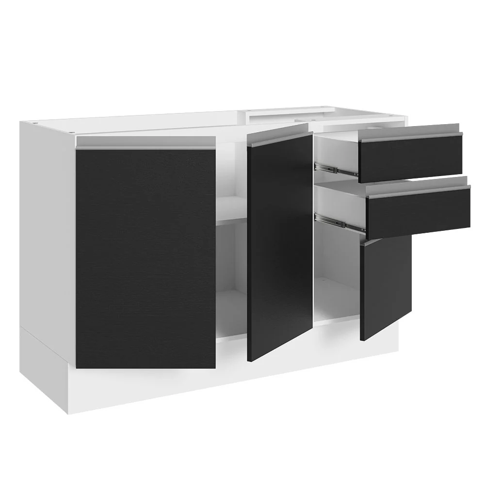 Bajo Mesada para Bacha 100% MDF 120 cm 3 Puertas 2 Cajones Blanco/Negro Acordes Madesa - Image 6