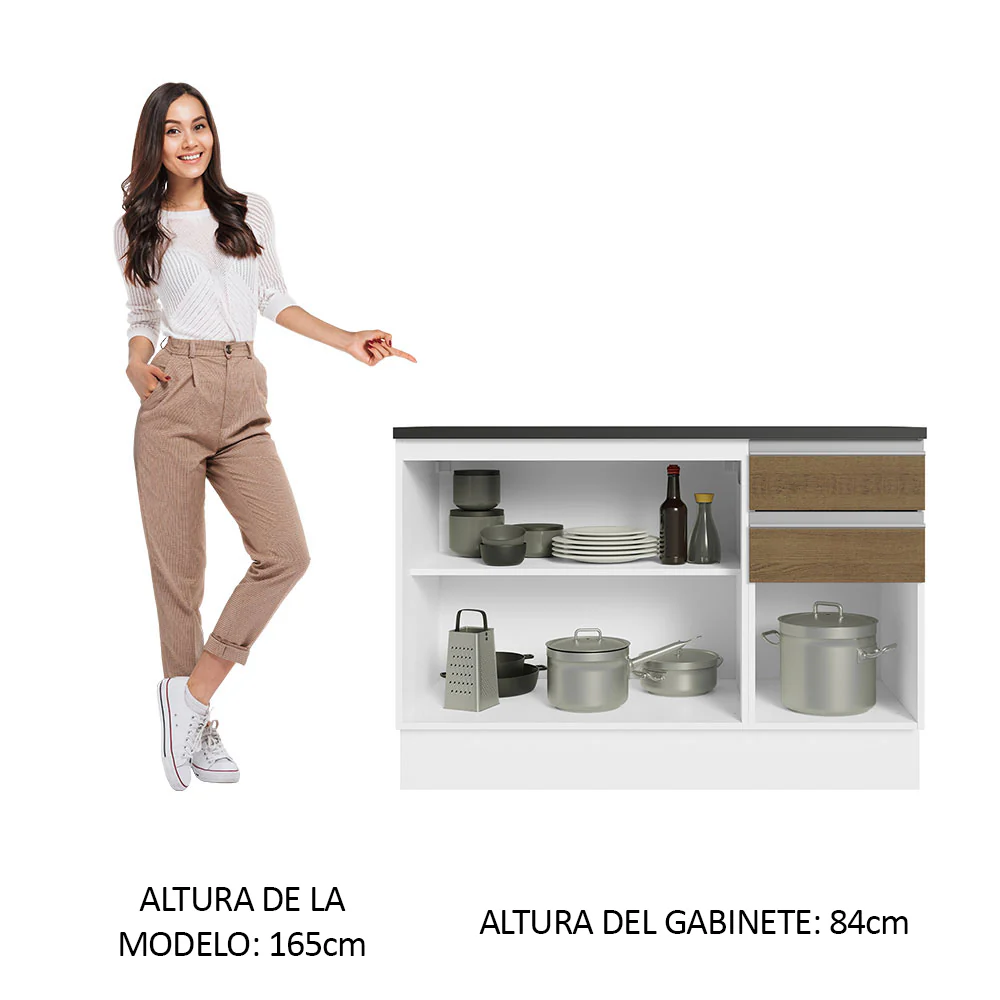 Bajo Mesada Cocina 100% MDF 120 cm 3 Puertas e 2 Cajones Blanco/Marrón Acordes Madesa - Image 3