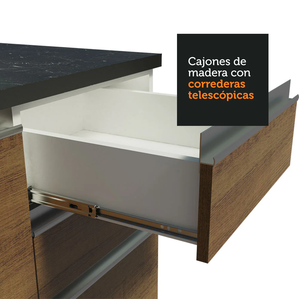 Bajo Mesada Cocina 100% MDF 120 cm 3 Puertas e 2 Cajones Blanco/Marrón Acordes Madesa - Image 4