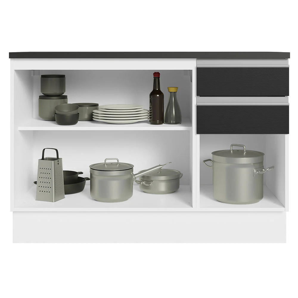 Bajo Mesada Cocina 100% MDF 120 cm 3 Puertas e 2 Cajones Blanco/Negro Acordes Madesa - Image 5