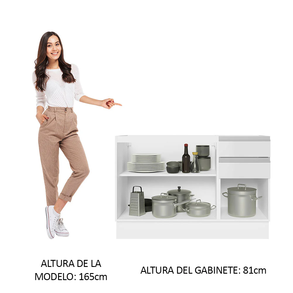 Bajo Mesada para Bacha 100% MDF 120 cm 3 Puertas e 2 Cajones Frentes Blanco Brillante Acordes Madesa - Image 3