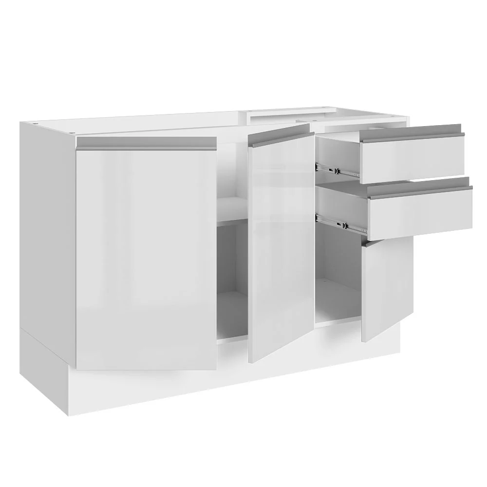 Bajo Mesada para Bacha 100% MDF 120 cm 3 Puertas e 2 Cajones Frentes Blanco Brillante Acordes Madesa - Image 7