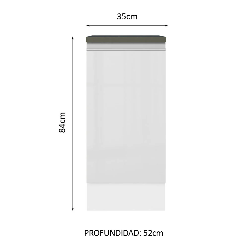 Bajo Mesada Cocina 100% MDF 35 cm 1 Puerta Frente Blanco Brillante Acordes Madesa - Image 2