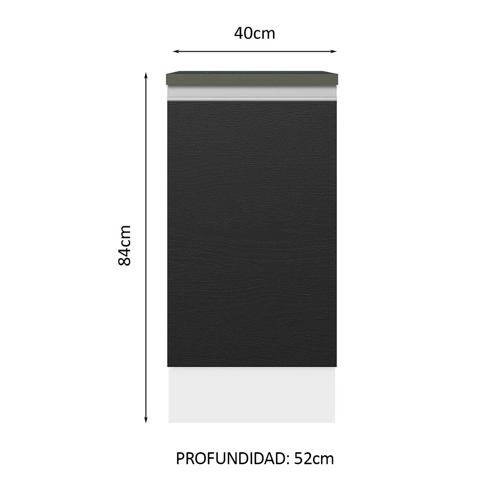 Bajo Mesada Cocina 100% MDF 40 cm 1 Puerta Blanco/Negro Acordes Madesa - Image 2