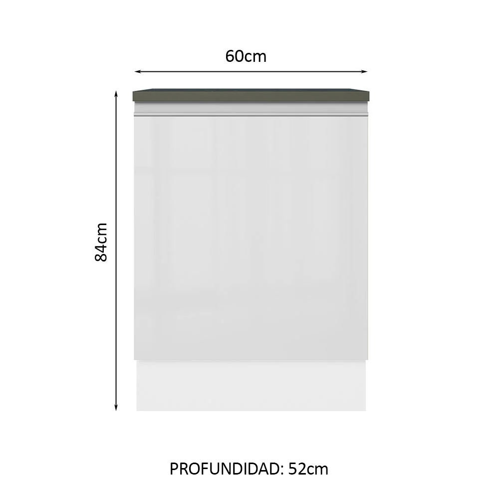 Bajo Mesada Cocina 100% MDF 60 cm 1 Puerta Frente Blanco Brillante Acordes Madesa - Image 2
