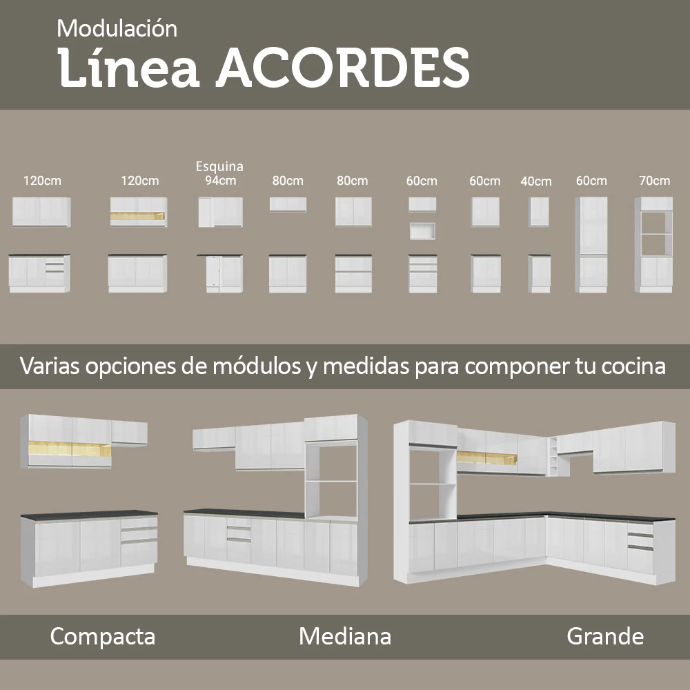 Bajo Mesada Cocina 100% MDF 60 cm 1 Puerta Frente Blanco Brillante Acordes Madesa - Image 9