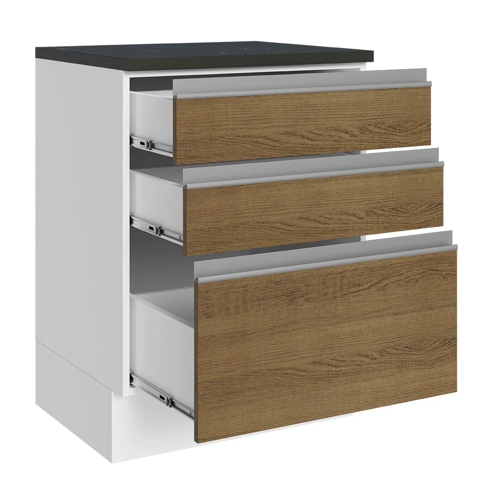 Bajo Mesada Cocina 100% MDF 60 cm 3 Cajones Blanco/Marrón Acordes Madesa - Image 5