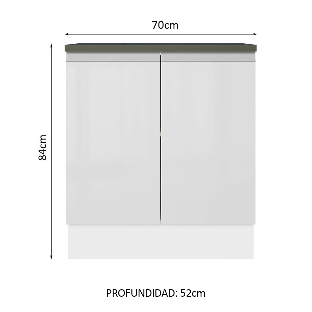 Bajo Mesada Cocina 100% MDF 70 cm 2 Puertas Frentes Blanco Brillante Acordes Madesa - Image 2