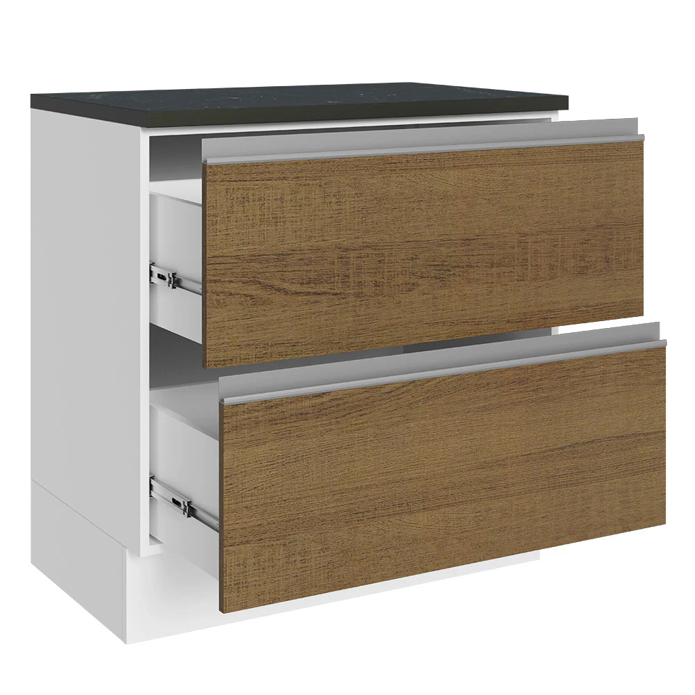 Bajo Mesada Cocina 100% MDF 80 cm 2 Cajones Blanco/Marrón Acordes Madesa - Image 5