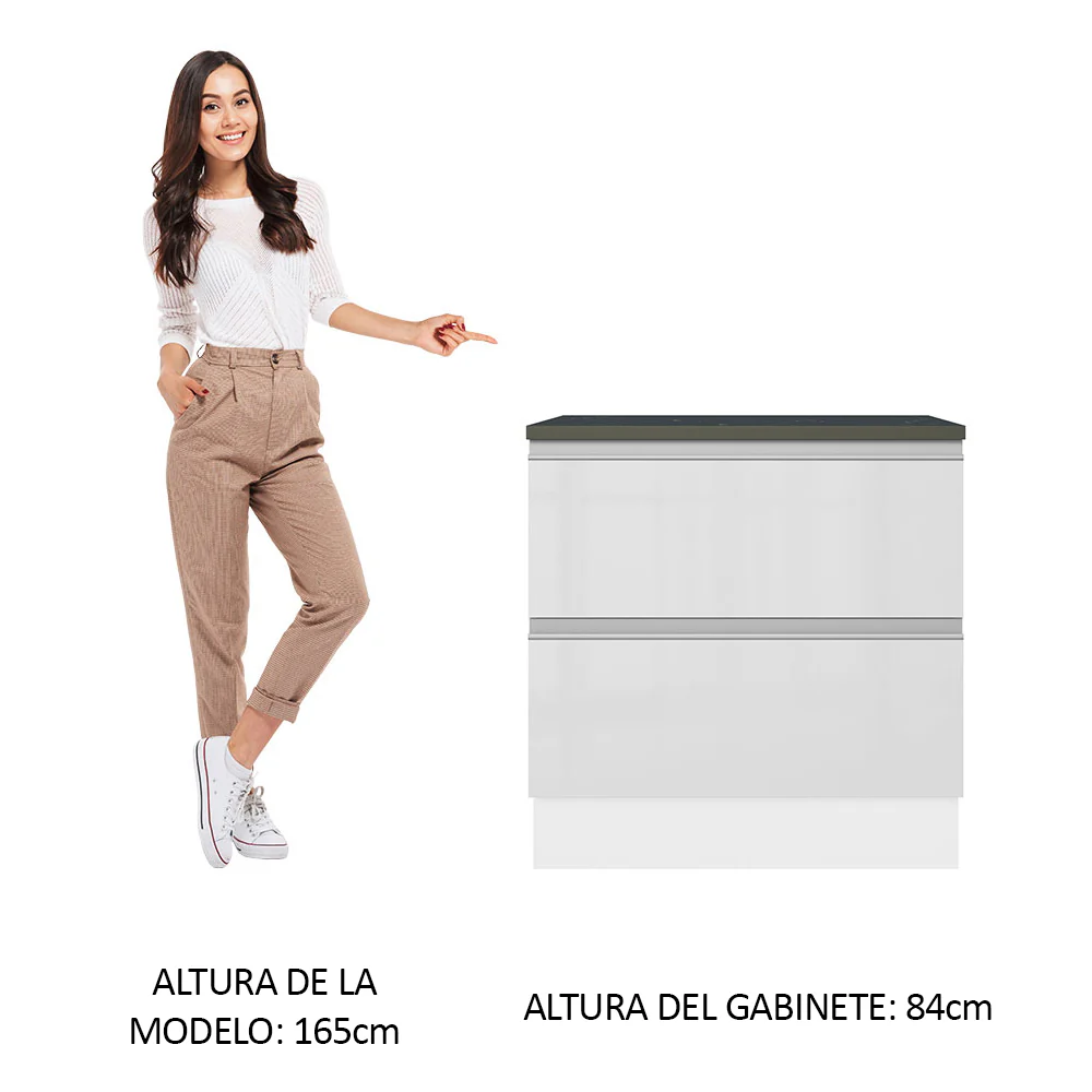 Bajo Mesada Cocina 100% MDF 80 cm 2 Cajones Frentes Blanco Brillante Acordes Madesa - Image 3
