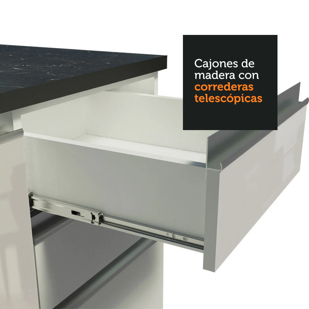 Bajo Mesada Cocina 100% MDF 80 cm 2 Cajones Frentes Blanco Brillante Acordes Madesa - Image 4