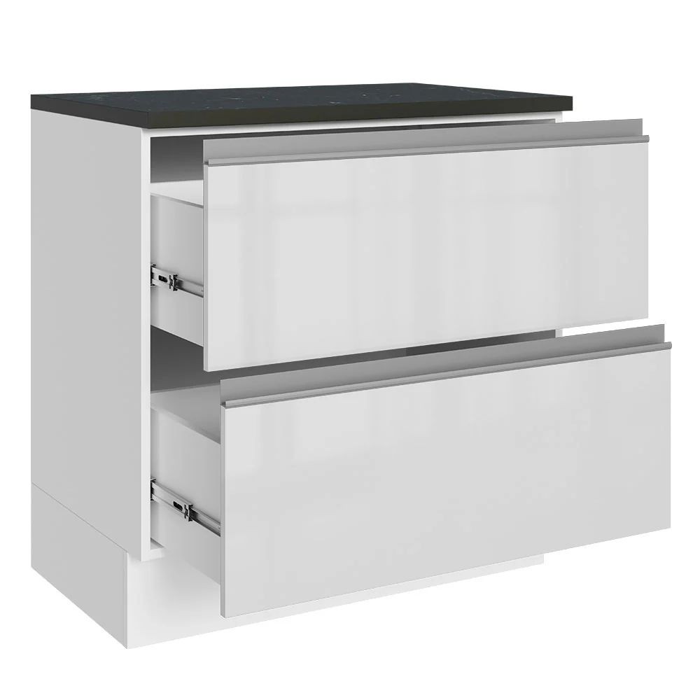 Bajo Mesada Cocina 100% MDF 80 cm 2 Cajones Frentes Blanco Brillante Acordes Madesa - Image 7