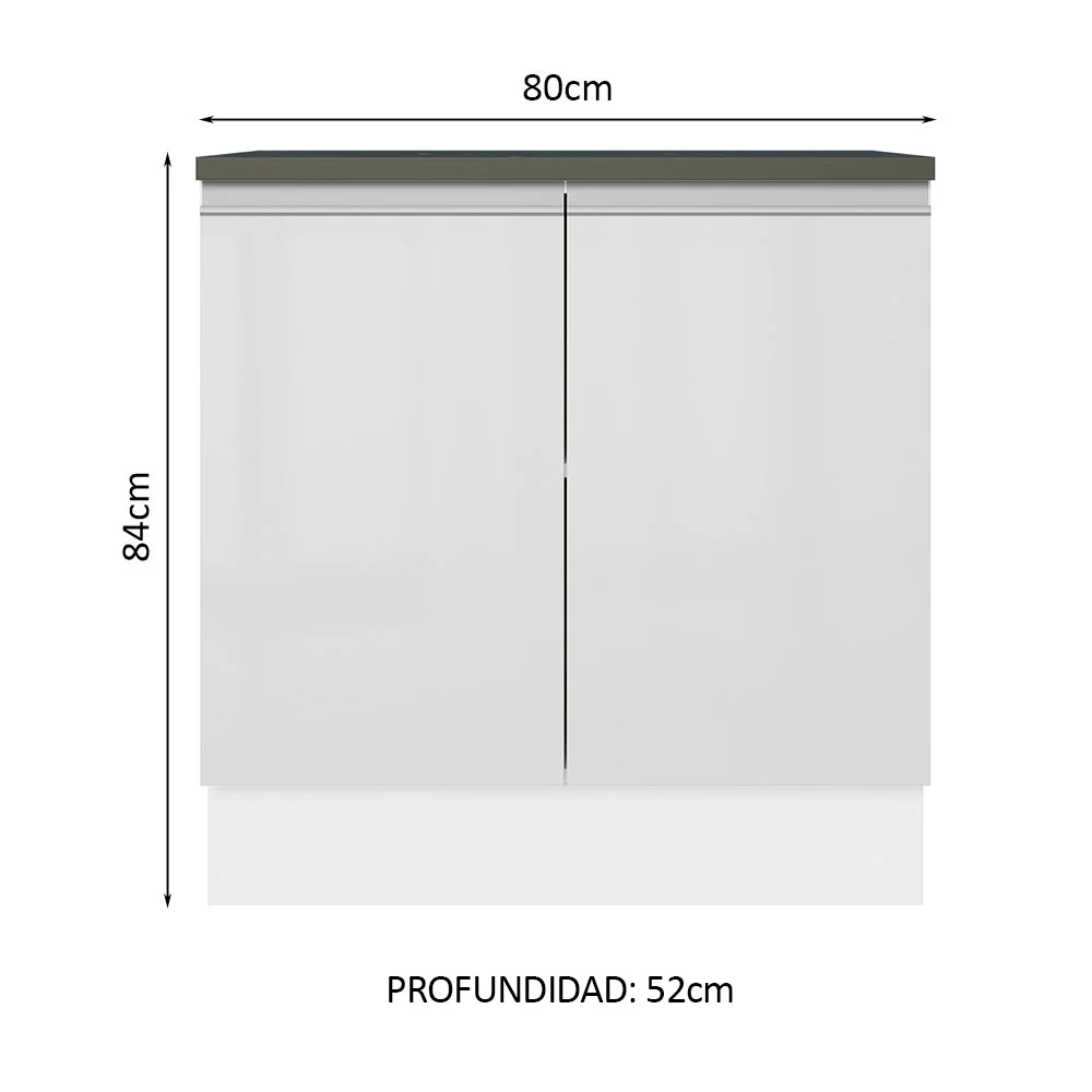 Bajo Mesada Cocina 100% MDF 80 cm 2 Puertas Blanco Brillante Acordes Madesa - Image 2