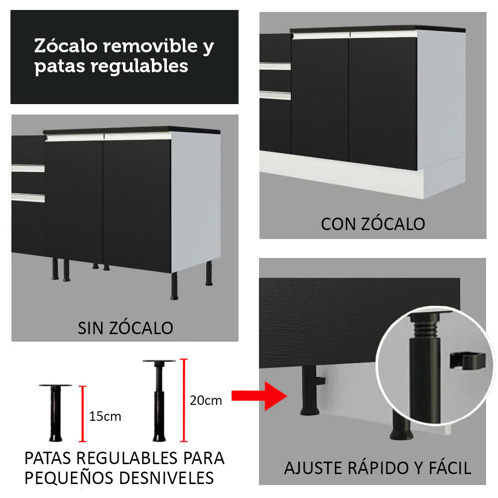 Bajo Mesada Cocina 100% MDF 80 cm 2 Puertas Blanco/Negro Acordes Madesa - Image 7
