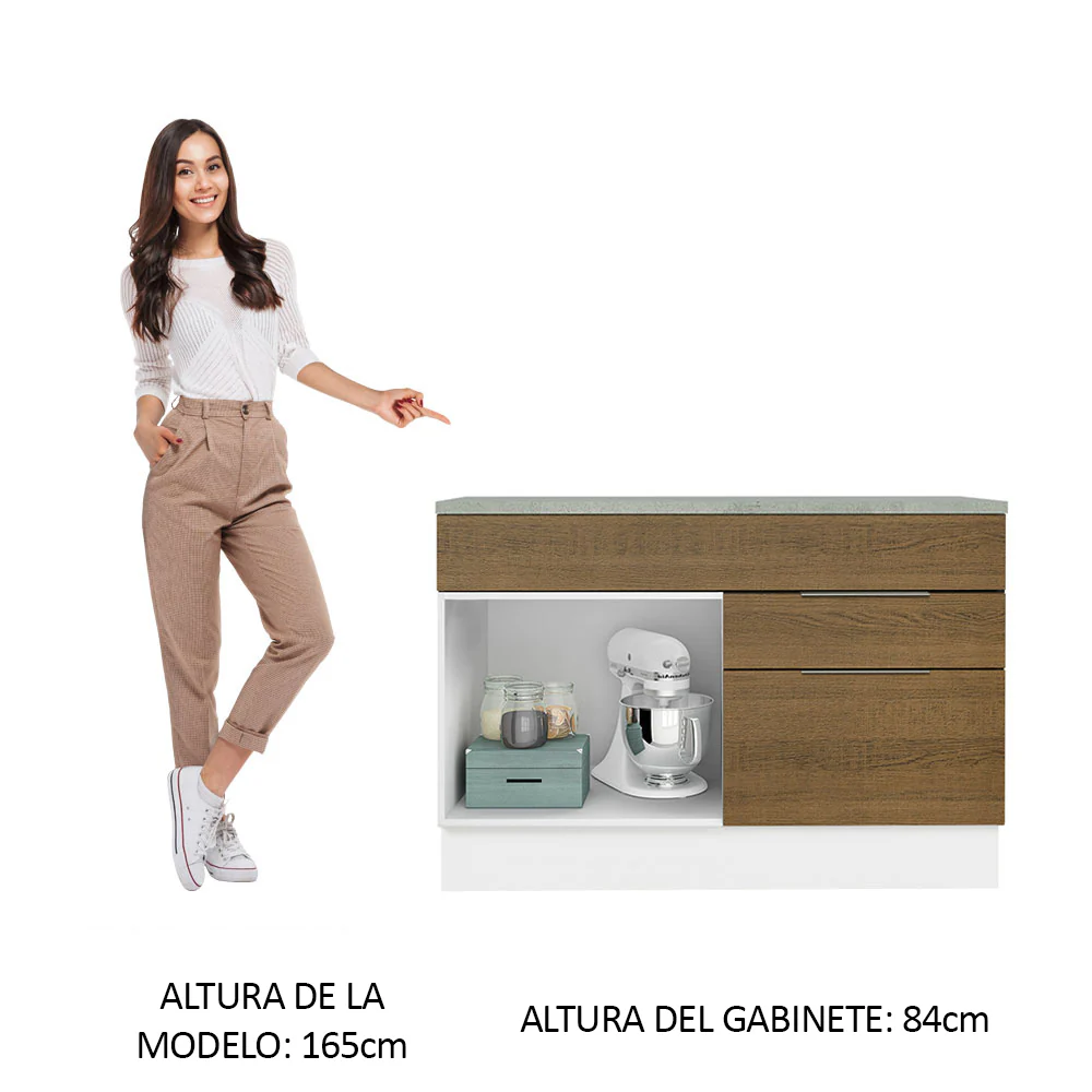 Bajo Mesada Cocina 120 cm 1 Puertas e 2 Cajones (Con Mesada) Blanco/Marrón Stella Madesa - Image 3