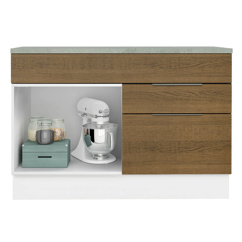 Bajo Mesada Cocina 120 cm 1 Puertas e 2 Cajones (Con Mesada) Blanco/Marrón Stella Madesa - Image 6