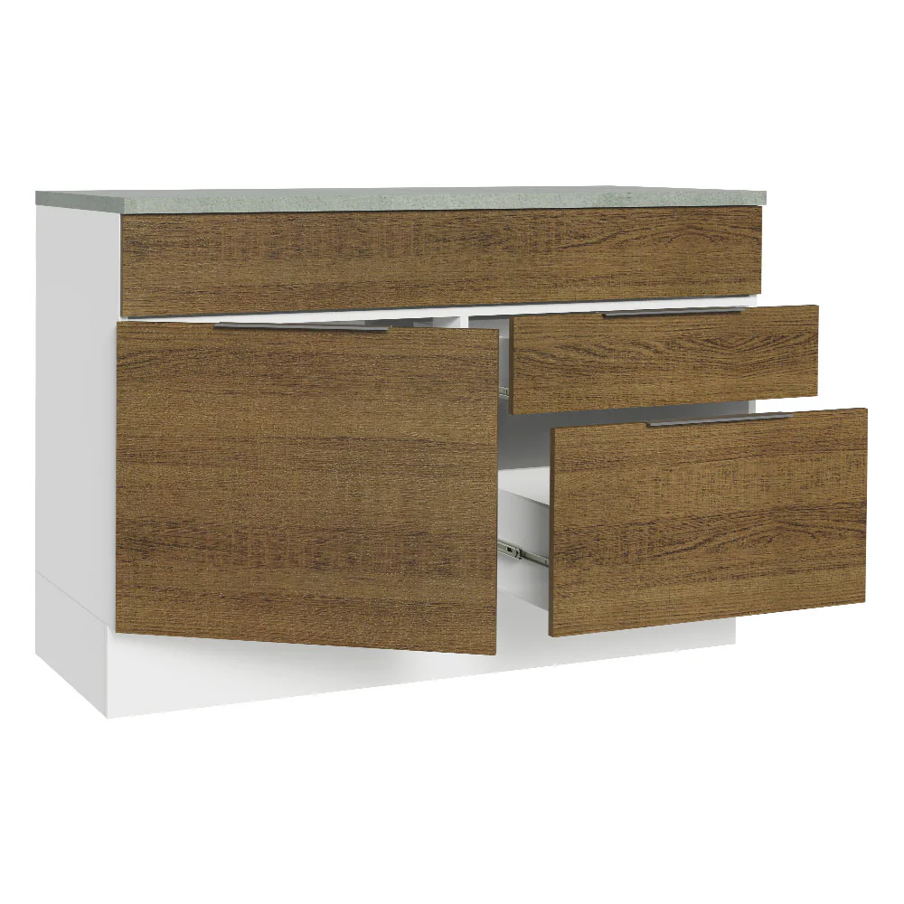 Bajo Mesada Cocina 120 cm 1 Puertas e 2 Cajones (Con Mesada) Blanco/Marrón Stella Madesa - Image 7