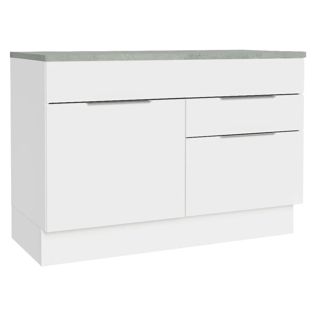 Bajo Mesada Cocina 120 cm 1 Puertas e 2 Cajones (Con Mesada) Blanco Stella Madesa