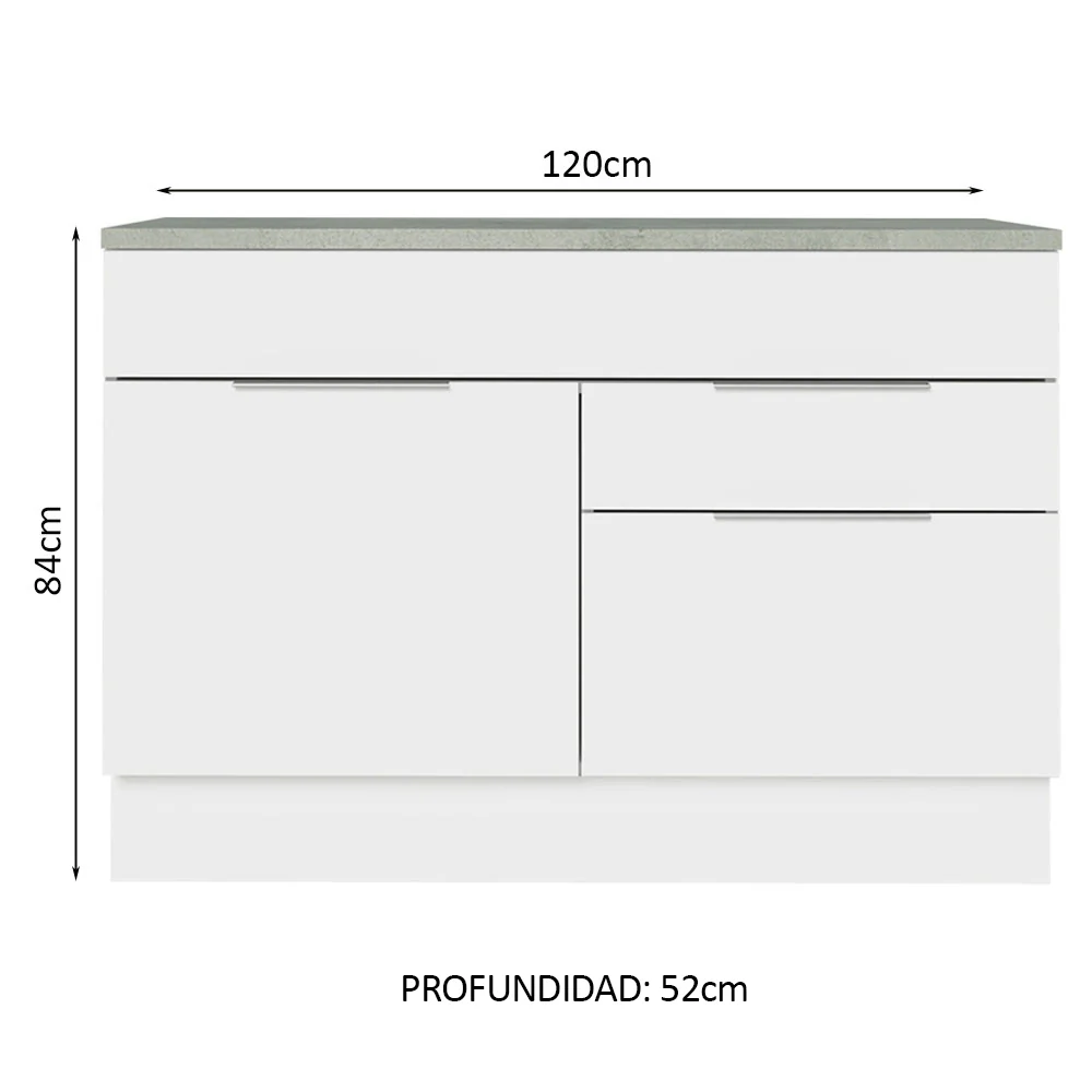 Bajo Mesada Cocina 120 cm 1 Puertas e 2 Cajones (Con Mesada) Blanco Stella Madesa - Image 2