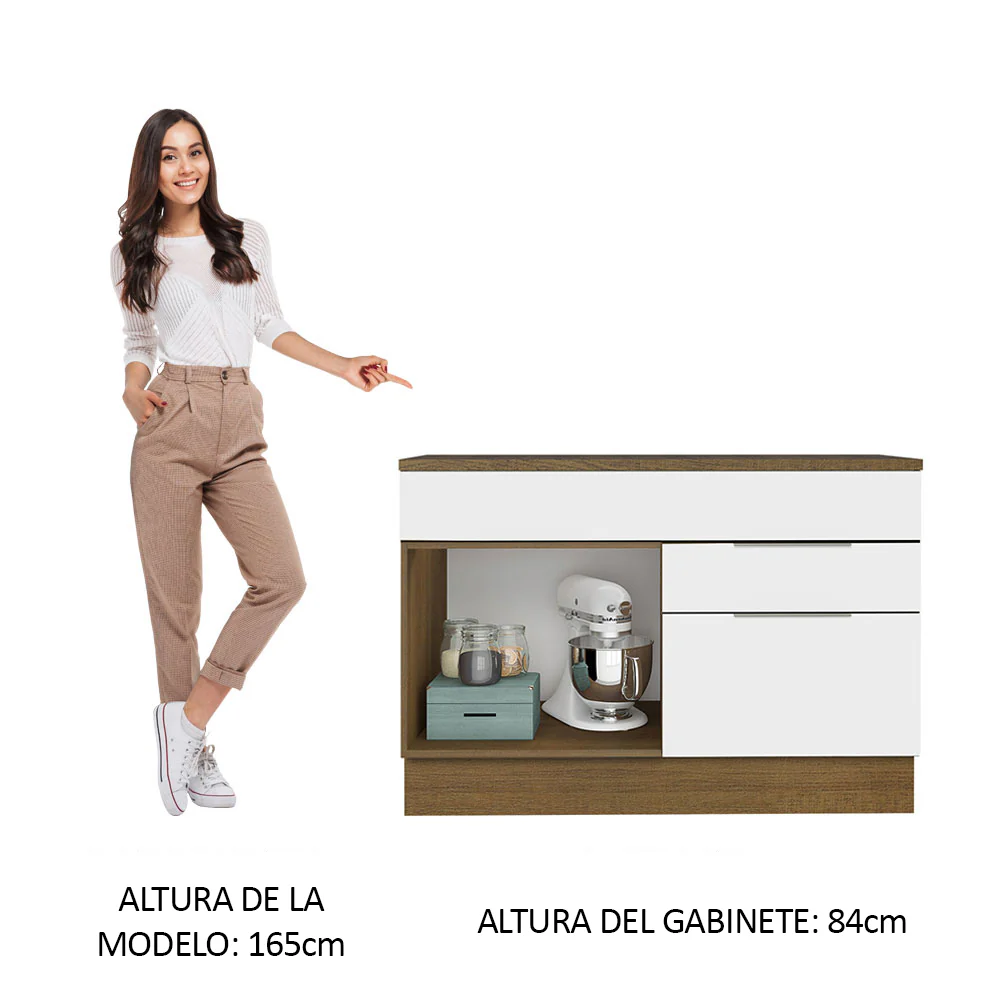 Bajo Mesada Cocina 120 cm 1 Puertas e 2 Cajones (Con Mesada) Marrón/Blanco Stella Madesa - Image 3