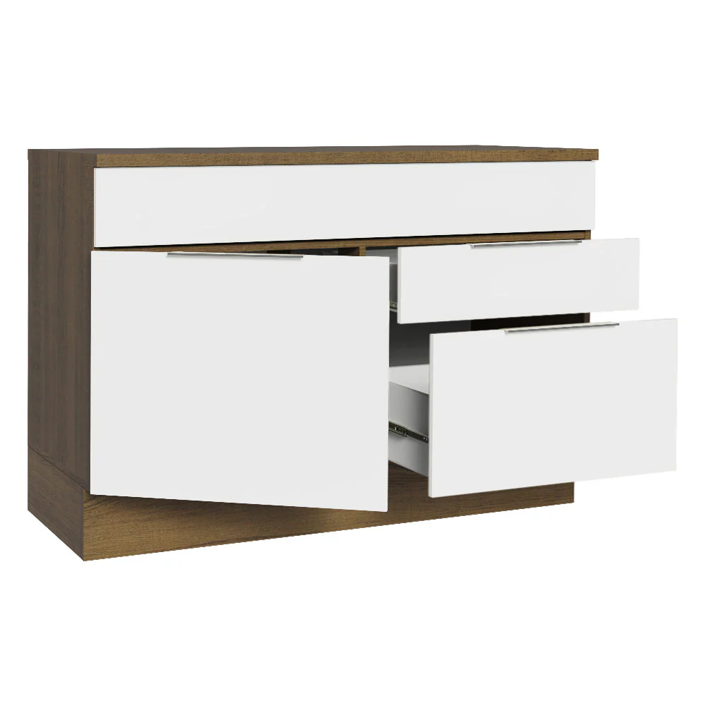 Bajo Mesada Cocina 120 cm 1 Puertas e 2 Cajones (Con Mesada) Marrón/Blanco Stella Madesa - Image 7