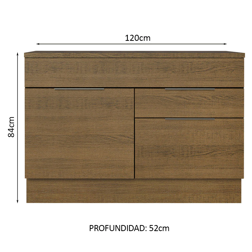 Bajo Mesada Cocina 120 cm 1 Puertas e 2 Cajones (Con Mesada) Marrón Stella Madesa - Image 2