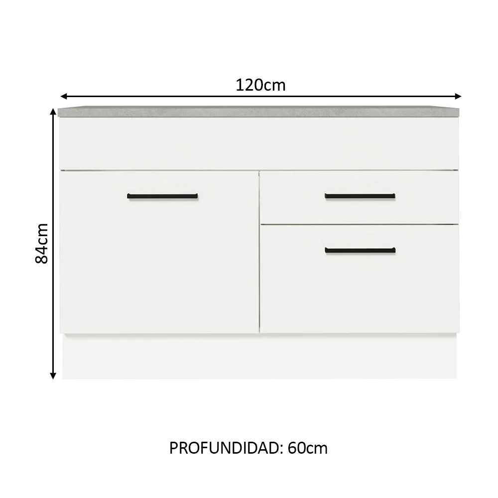 Bajo Mesada Cocina 120 x 60 cm 1 Puerta 2 Cajones Blanco (Con Mesada) Agata Madesa - Image 2