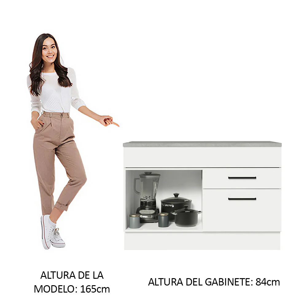Bajo Mesada Cocina 120 x 60 cm 1 Puerta 2 Cajones Blanco (Con Mesada) Agata Madesa - Image 3