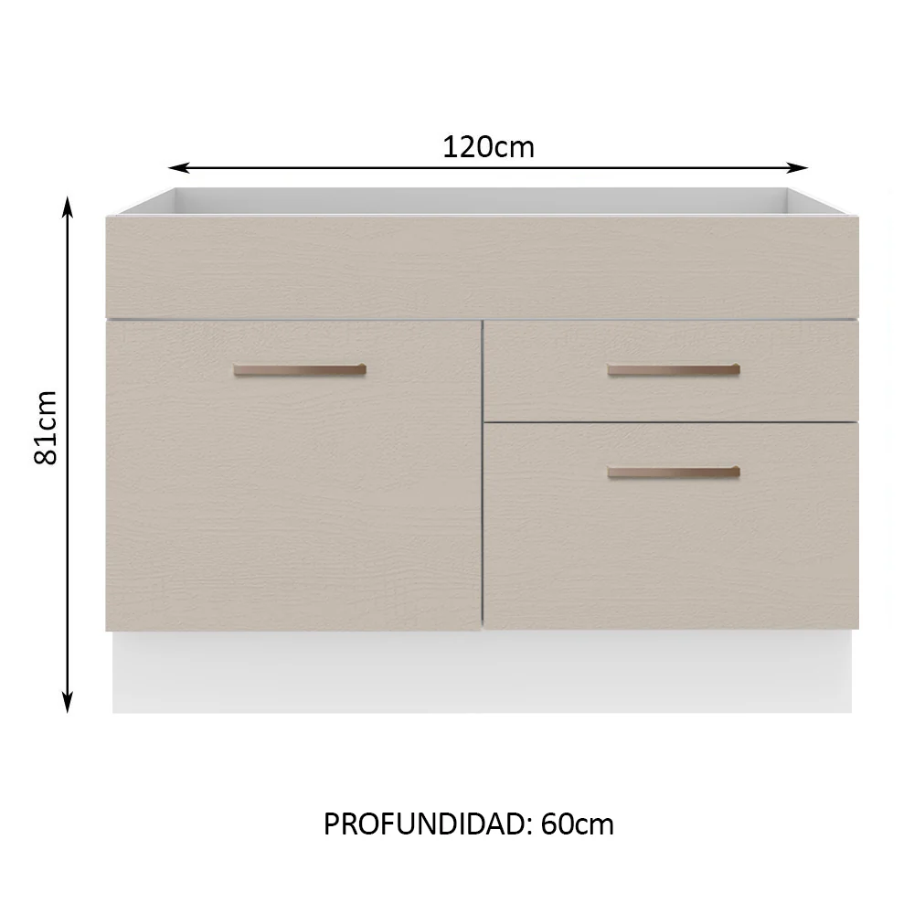 Bajo Mesada Cocina 120 x 60 cm 1 Puerta 2 Cajones Blanco/Crema (Sin Mesada) Agata Madesa - Image 2