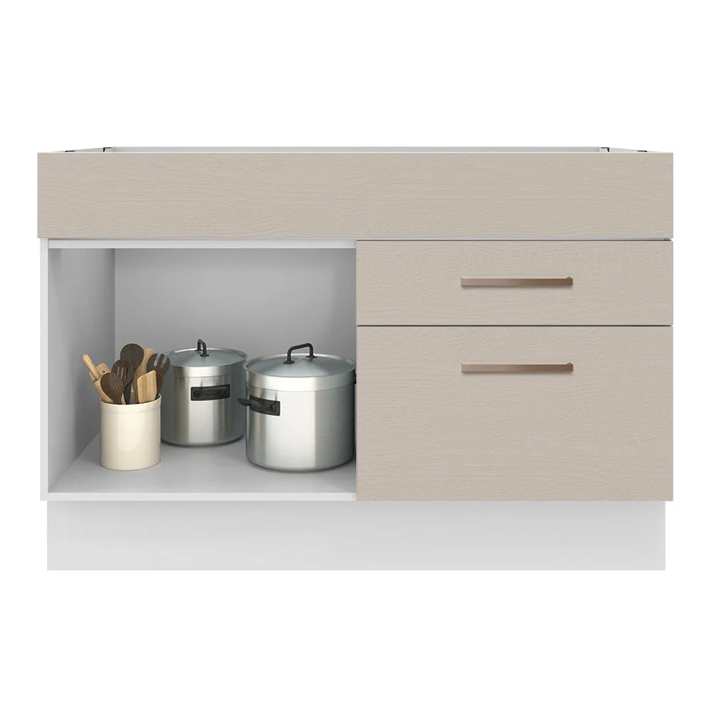 Bajo Mesada Cocina 120 x 60 cm 1 Puerta 2 Cajones Blanco/Crema (Sin Mesada) Agata Madesa - Image 5