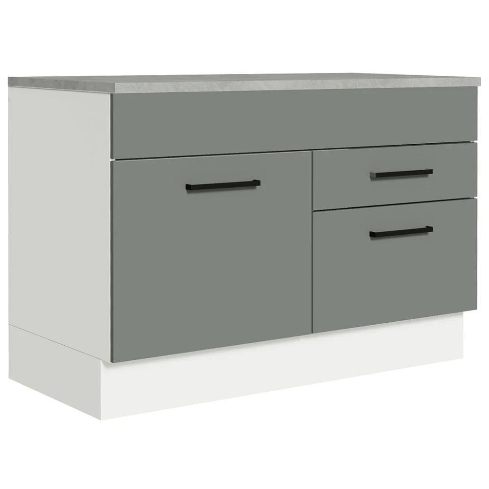 Bajo Mesada Cocina 120 x 60 cm 1 Puerta 2 Cajones (Con Mesada) Blanco/Gris Agata Madesa