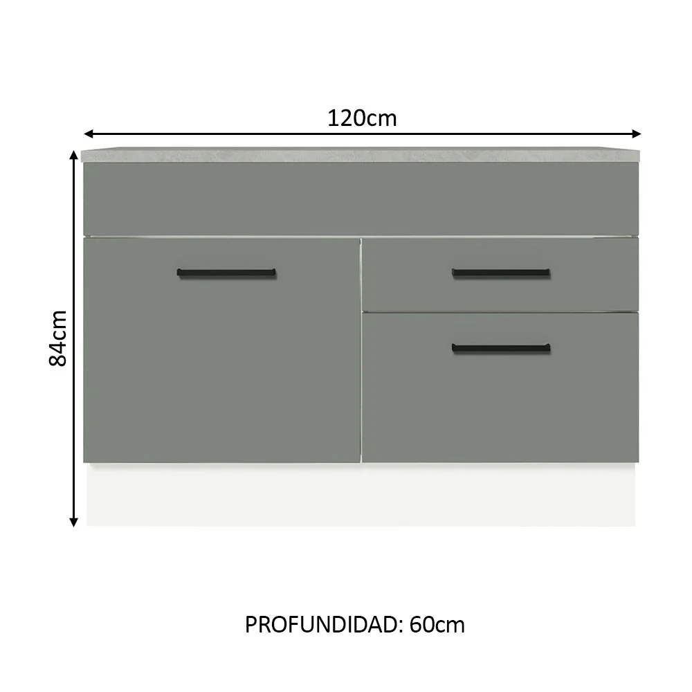 Bajo Mesada Cocina 120 x 60 cm 1 Puerta 2 Cajones (Con Mesada) Blanco/Gris Agata Madesa - Image 2