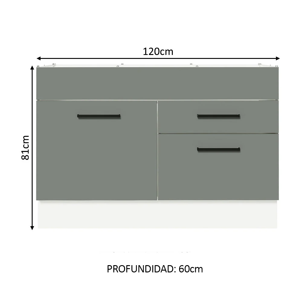 Bajo Mesada Cocina 120 x 60 cm 1 Puerta 2 Cajones (Sin Mesada) Blanco/Gris Agata Madesa - Image 2