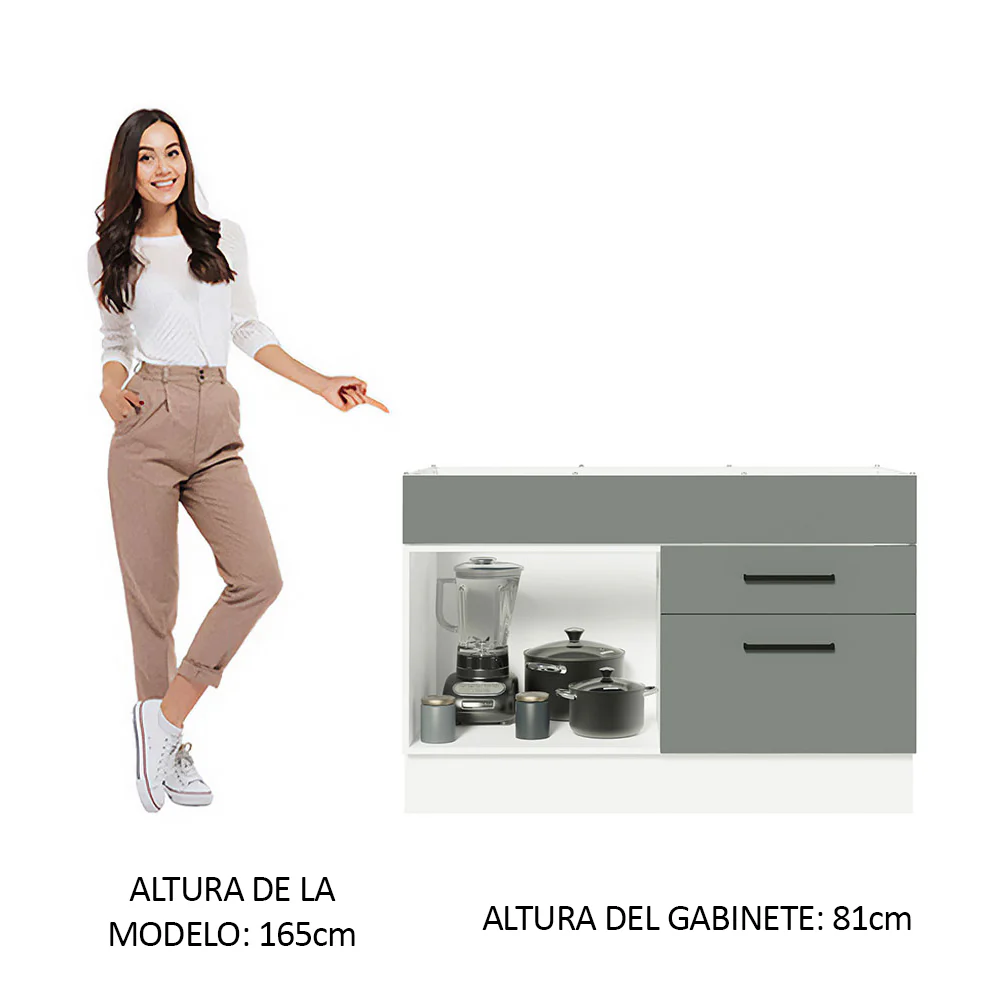 Bajo Mesada Cocina 120 x 60 cm 1 Puerta 2 Cajones (Sin Mesada) Blanco/Gris Agata Madesa - Image 3