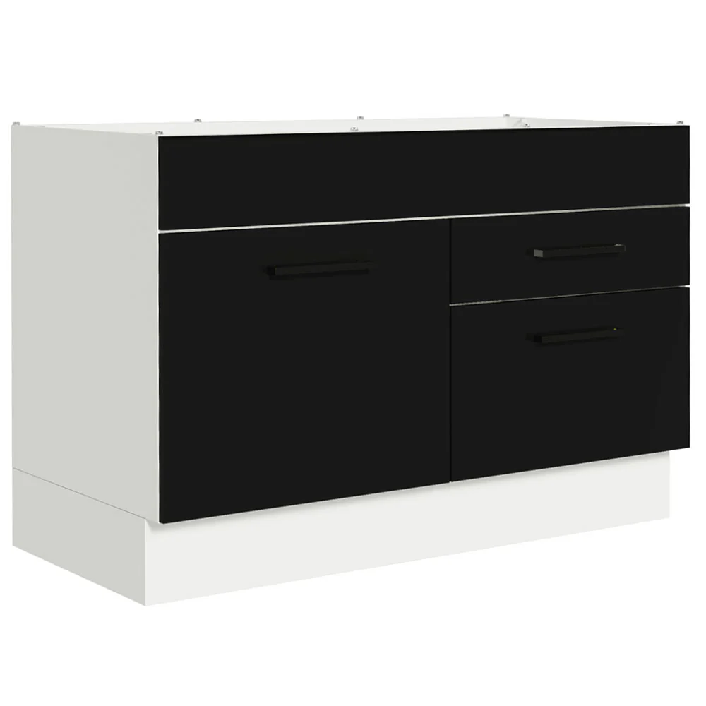 Bajo Mesada Cocina 120 x 60 cm 1 Puerta 2 Cajones Blanco/Negro (Sin Mesada) Agata Madesa