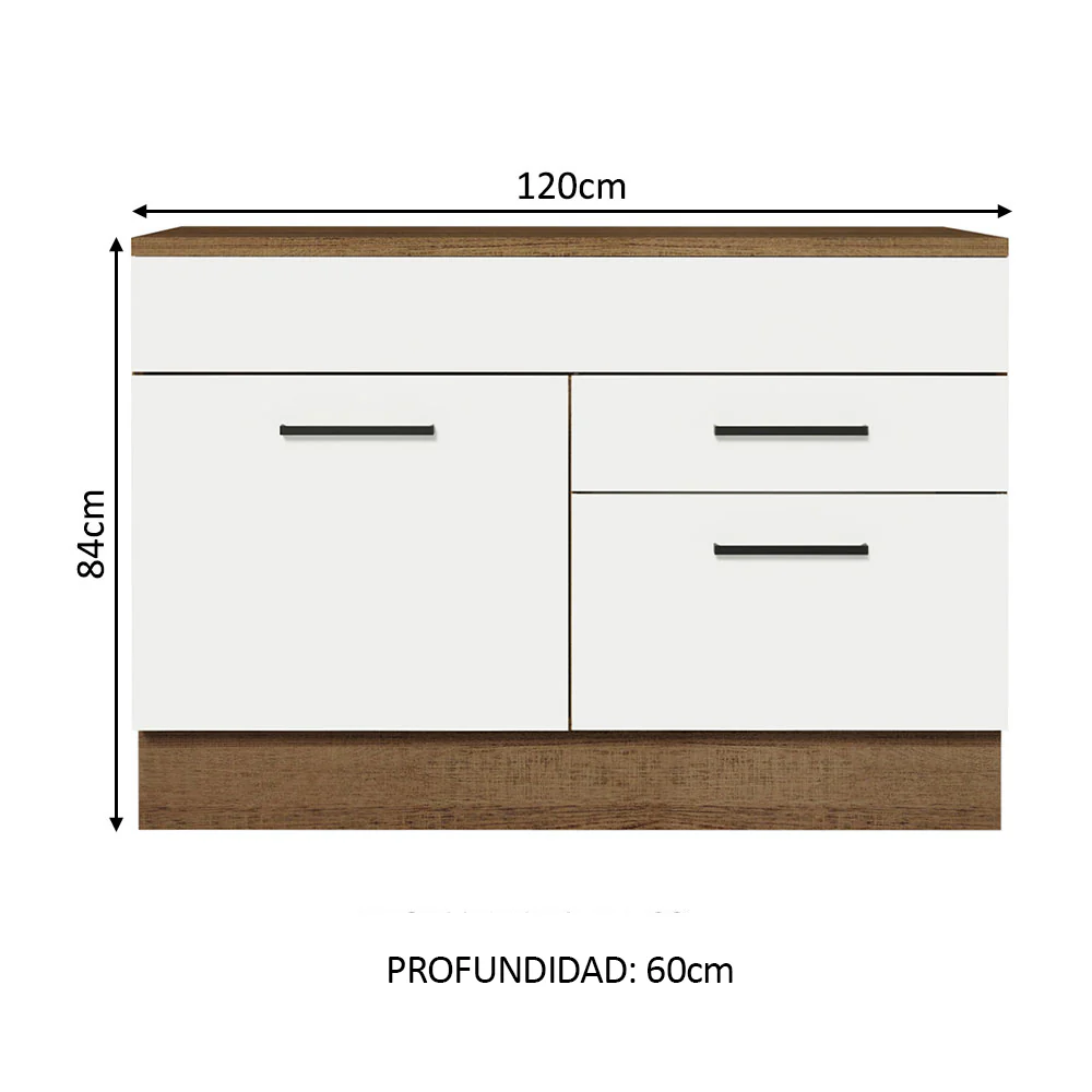 Bajo Mesada Cocina 120 x 60 cm 1 Puerta 2 Cajones Marrón/Blanco (Con Mesada) Agata Madesa - Image 2