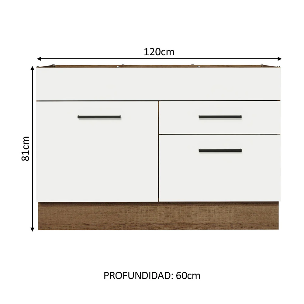 Bajo Mesada Cocina 120 x 60 cm 1 Puerta 2 Cajones Marrón/Blanco (Sin Mesada) Agata Madesa - Image 2