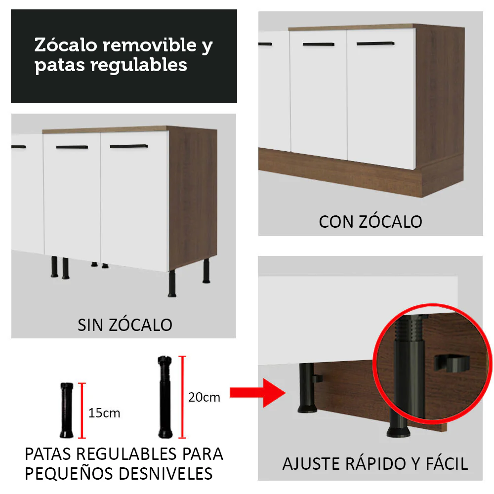 Bajo Mesada Cocina 120 x 60 cm 1 Puerta 2 Cajones Marrón/Blanco (Sin Mesada) Agata Madesa - Image 8