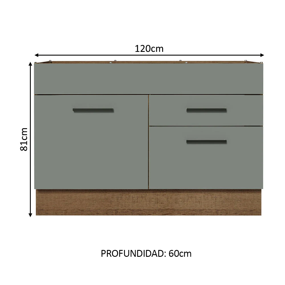 Bajo Mesada Cocina 120 x 60 cm 1 Puerta 2 Cajones (Sin Mesada) Marrón/Gris Agata Madesa - Image 2