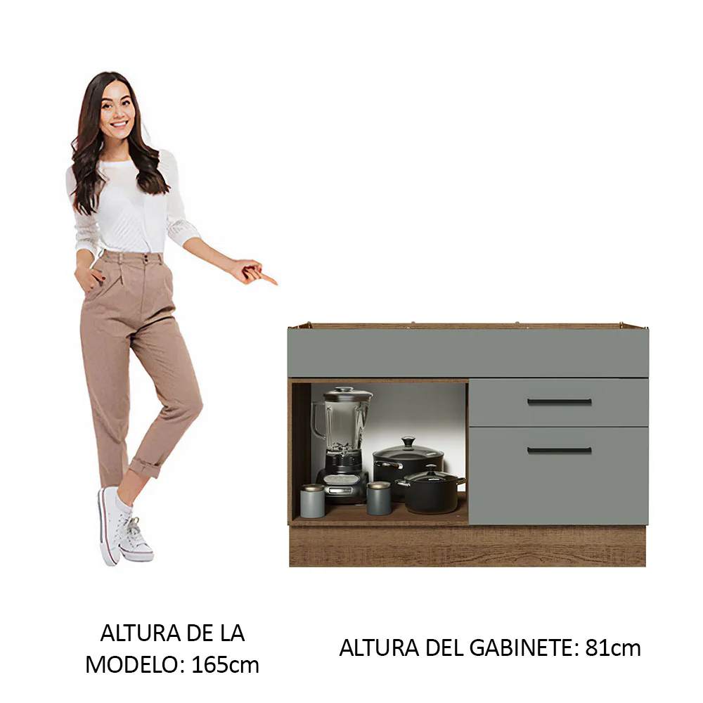 Bajo Mesada Cocina 120 x 60 cm 1 Puerta 2 Cajones (Sin Mesada) Marrón/Gris Agata Madesa - Image 3