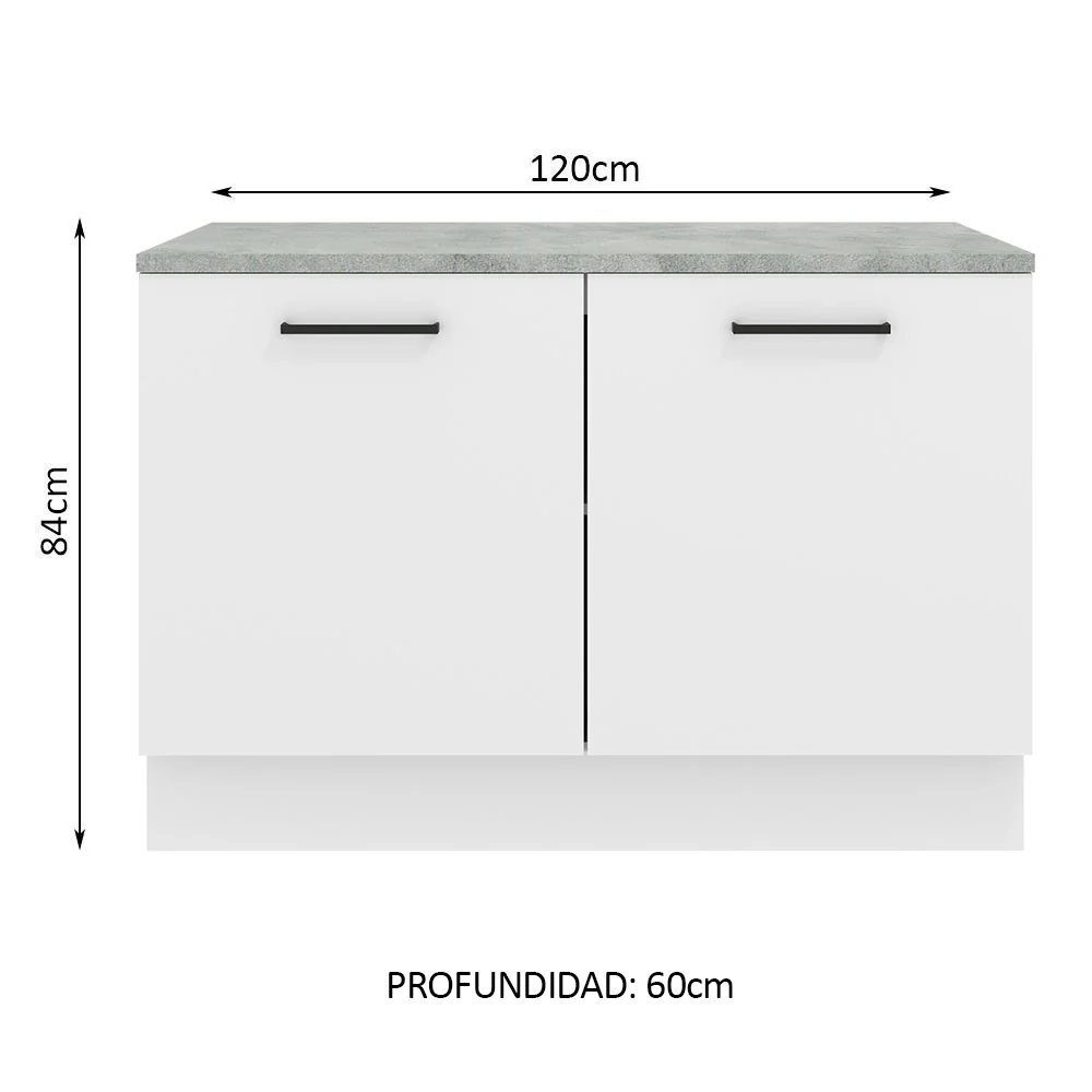 Bajo Mesada Cocina 120 x 60 cm 2 Puertas (Con mesada) Blanco Agata Madesa - Image 2