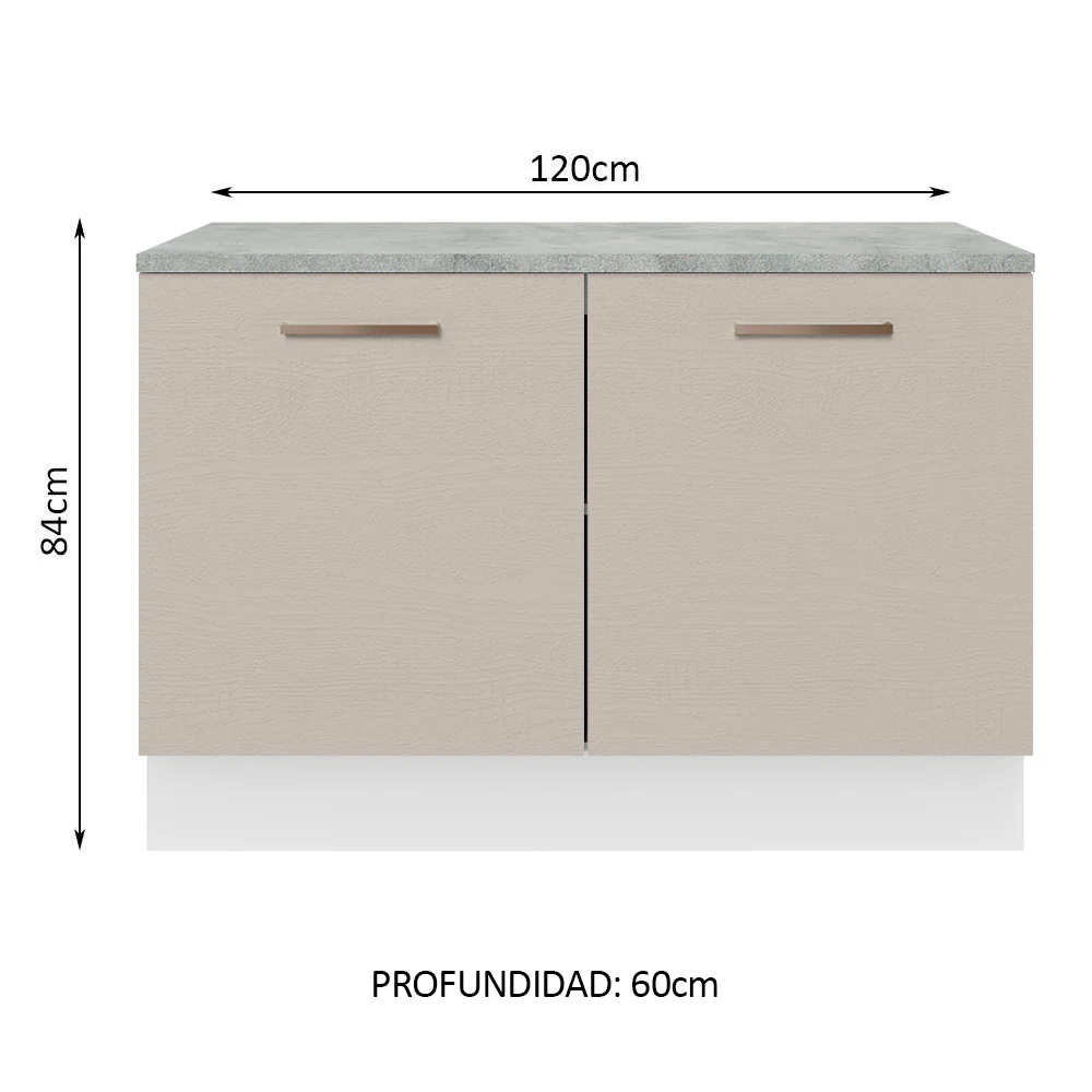 Bajo Mesada Cocina 120 x 60 cm 2 Puertas (Con Mesada) Blanco/Crema Agata Madesa - Image 2