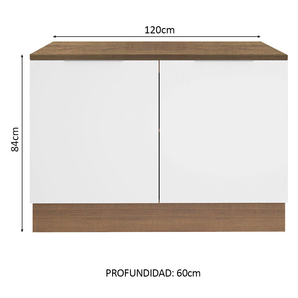 Bajo Mesada Cocina 120 x 60 cm 2 Puertas (Con Mesada) Marrón/Blanco Stella Madesa - Image 2