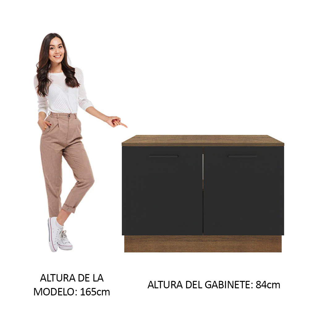 Bajo Mesada Cocina 120 x 60 cm 2 Puertas (Con Mesada) Marrón/Negro Agata Madesa - Image 3